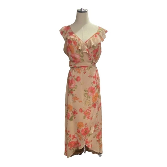 Lulu’s Start of Something New Beige Floral‎ Print Wrap Maxi Dress Sz Lg - Picture 13 of 16